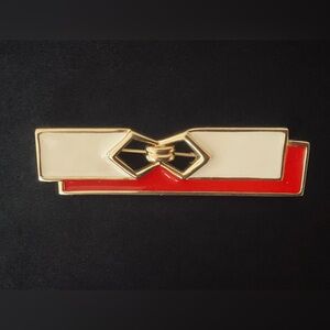 #218 Vintage Monet Red & Cream Enamel Goldtone Brooch
